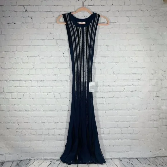 Harlyn Fit and Flare Dress Women’s Medium Navy Blue Sleeveless Open Knit Fit NWT - Picture 2 of 16